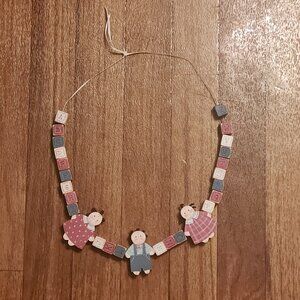 Handmade Wooden Alphabet Letter Block Garland Necklace with Ragdoll Boy & Girl